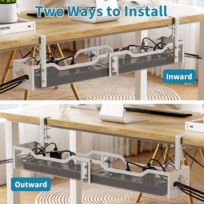 Litwaro Under Desk Cable Management Tray White, Cable Management Under Desk No Drill, 25'' Cable Tray with Clamp for Wire Management, Cord Organizer for Office, Home - No Damage to Table - Image 5